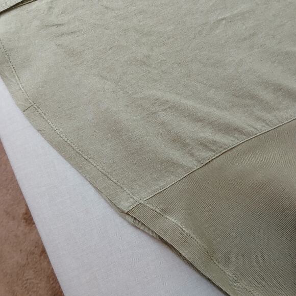 Cathy Woman Khaki Green Blouse 3X button front roll tab sleeves repaired linen - Picture 12 of 14